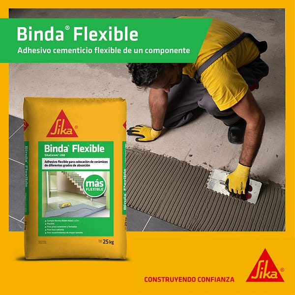 Adhesivo Para Cerámicas Sika Binda Flexible 25 Kg - Imagen 3